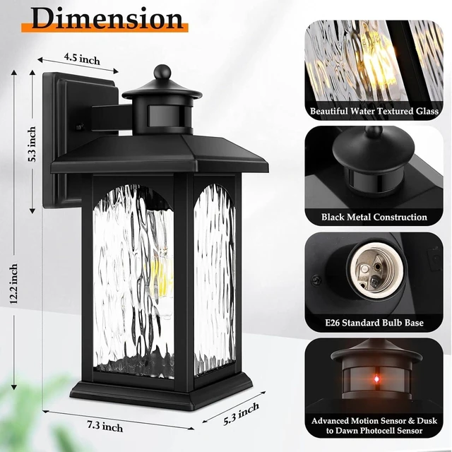 Alt view image 6 of 7 - FILIYANO Motion Sensor Outdoor Wall Lights, Dusk to Dawn, Black, 2 Pack