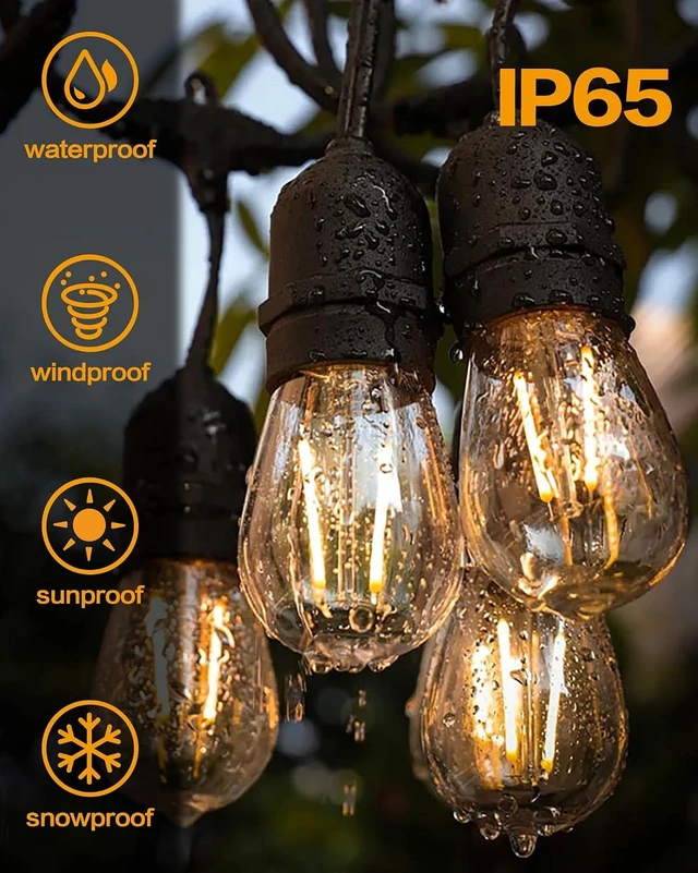 Alt view image 5 of 7 - 48FT Outdoor String Lights, 2W S14 LED High Bright Waterproof UL