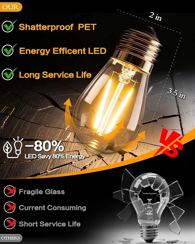 Alt view image 6 of 7 - 48FT Outdoor String Lights, 2W S14 LED High Bright Waterproof UL