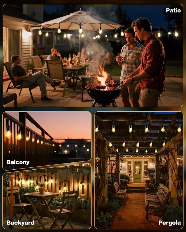 Alt view image 7 of 7 - 48FT Outdoor String Lights, 2W S14 LED High Bright Waterproof UL