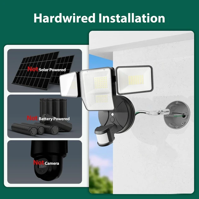 Alt view image 2 of 7 - 70W 7000LM Security Lights Outdoor, 4-Head LED Motion Sensor Light, Hardwired Dusk to Dawn Flood Light, 6500K Daylight, IP65 Waterproof, 3 Modes for Yard Garage Porch (1)