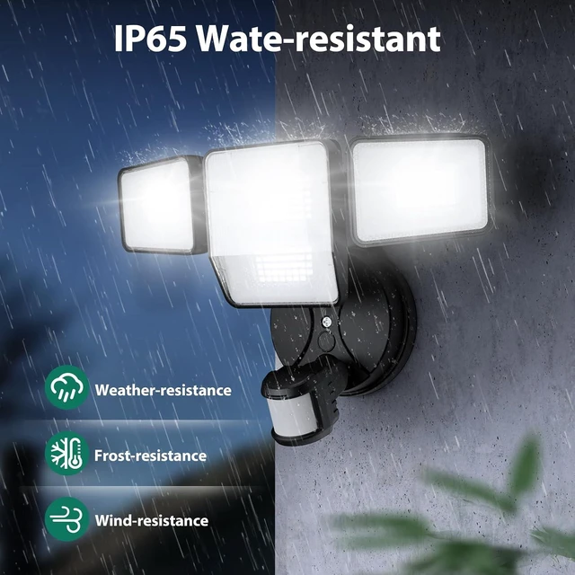 Alt view image 6 of 7 - 70W 7000LM Security Lights Outdoor, 4-Head LED Motion Sensor Light, Hardwired Dusk to Dawn Flood Light, 6500K Daylight, IP65 Waterproof, 3 Modes for Yard Garage Porch (1)