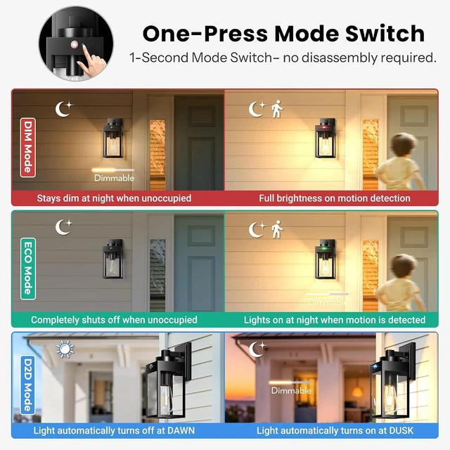 Alt view image 2 of 7 - Gleamz 2-Pack Motion Sensor Exterior Light Fixtures Wall Mount for House