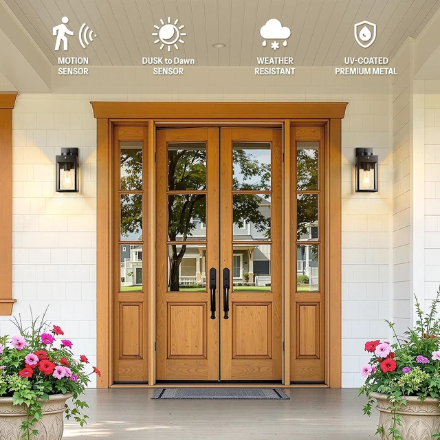 Alt view image 7 of 7 - Gleamz 2-Pack Motion Sensor Exterior Light Fixtures Wall Mount for House