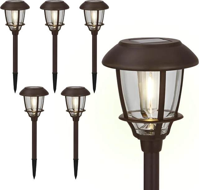 Alt view image 2 of 7 - Solar LED Path Lights 6 Pack 6 Lumens, Warm White, Oil-Rubbed Bronze, Stainless Steel, Solar Powered, Weather-Resistant for Walkway, Garden, Patio