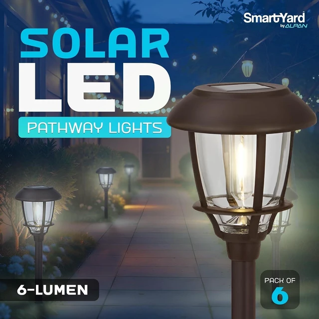 Alt view image 3 of 7 - Solar LED Path Lights 6 Pack 6 Lumens, Warm White, Oil-Rubbed Bronze, Stainless Steel, Solar Powered, Weather-Resistant for Walkway, Garden, Patio