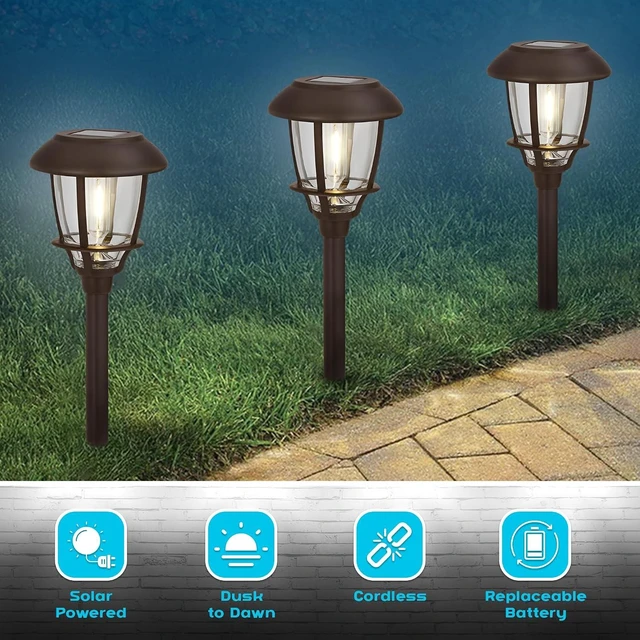 Alt view image 4 of 7 - Solar LED Path Lights 6 Pack 6 Lumens, Warm White, Oil-Rubbed Bronze, Stainless Steel, Solar Powered, Weather-Resistant for Walkway, Garden, Patio