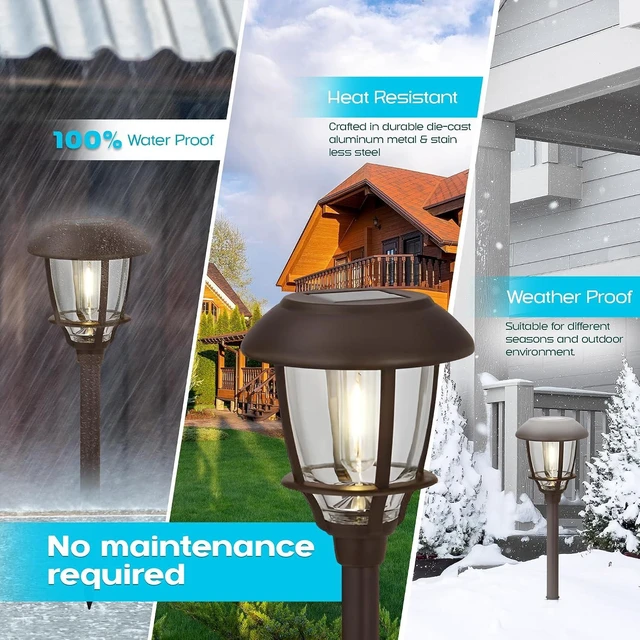 Alt view image 6 of 7 - Solar LED Path Lights 6 Pack 6 Lumens, Warm White, Oil-Rubbed Bronze, Stainless Steel, Solar Powered, Weather-Resistant for Walkway, Garden, Patio