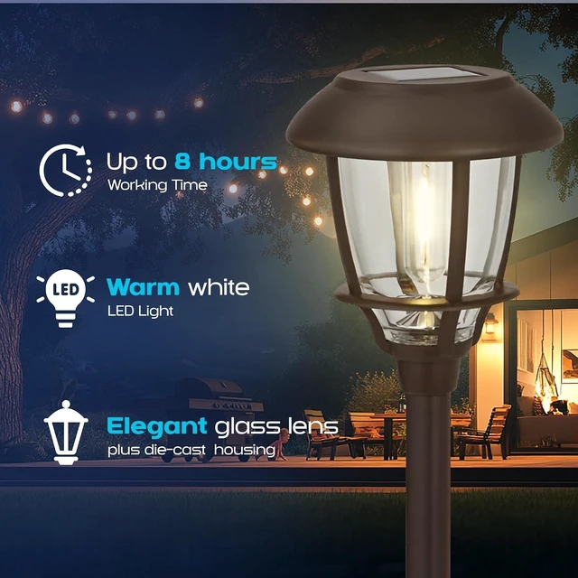 Alt view image 7 of 7 - Solar LED Path Lights 6 Pack 6 Lumens, Warm White, Oil-Rubbed Bronze, Stainless Steel, Solar Powered, Weather-Resistant for Walkway, Garden, Patio