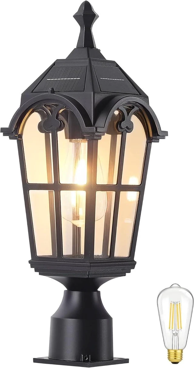 Main image of Solar Post Lights Outdoor with Bulb Dusk to Dawn Lamp Posts Outdoor Lighting Waterproof Solar Post Lamp Anti-Rust Exterior Pole Light Outside Pole Lighting for Yard Pathway Driveway Fence
