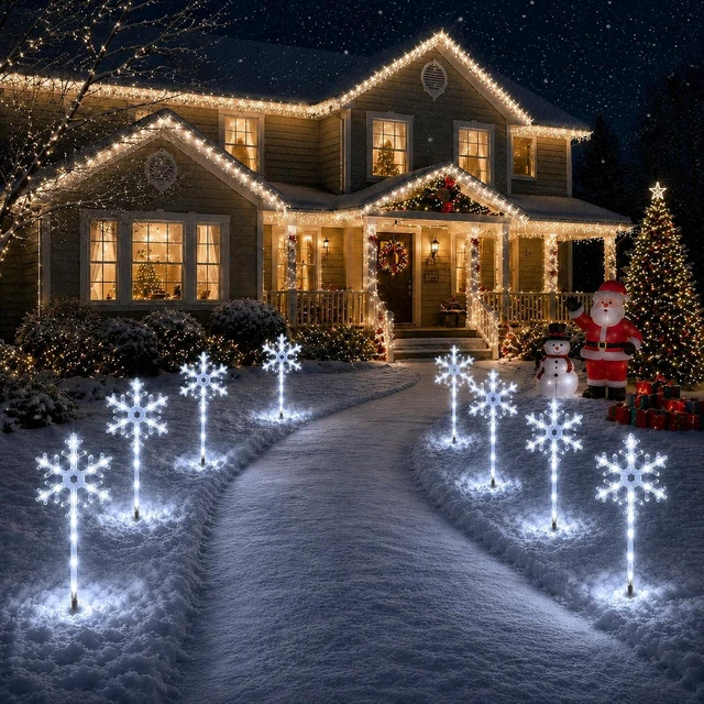 Alt view image 2 of 6 - Christmas Solar Pathway Lights, White Snowflake, 8 Pack