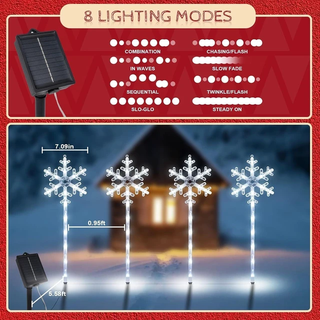 Alt view image 4 of 6 - Christmas Solar Pathway Lights, White Snowflake, 8 Pack