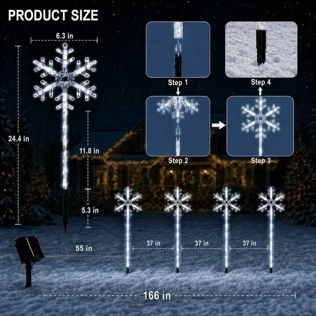 Alt view image 6 of 6 - Christmas Solar Pathway Lights, White Snowflake, 8 Pack
