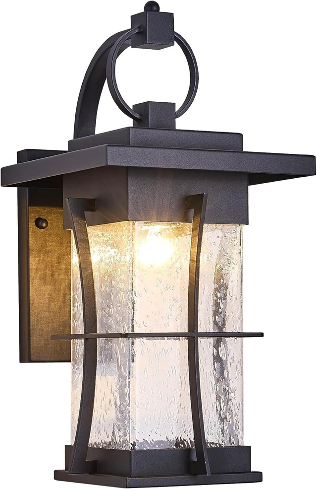 Main image of 18" H Extra Large Outdoor Wall Sconce Black Large Exterior Wall Lantern Outside House Lamps Waterproof Mission Light Fixtures with Clear Seeded Glass, Perfect for Villa Porch Garage Coach Light