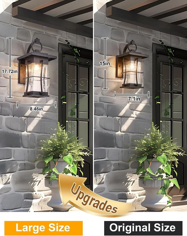 Alt view image 2 of 7 - 18" H Extra Large Outdoor Wall Sconce Black Large Exterior Wall Lantern Outside House Lamps Waterproof Mission Light Fixtures with Clear Seeded Glass, Perfect for Villa Porch Garage Coach Light