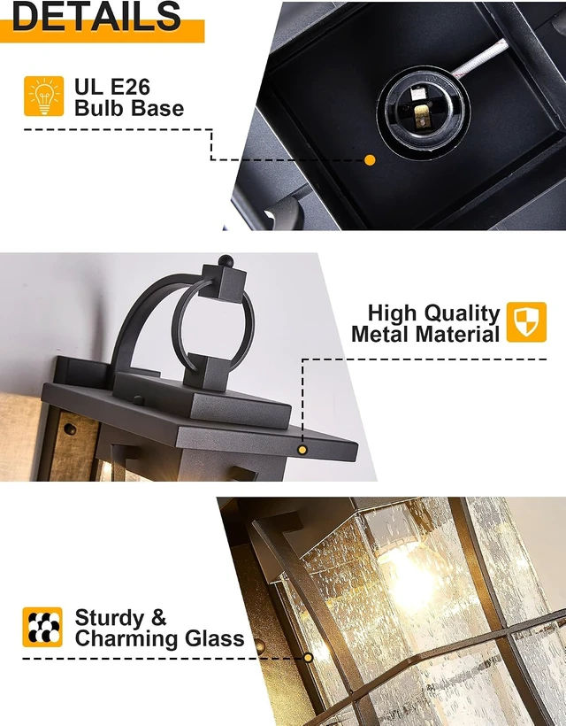 Alt view image 4 of 7 - 18" H Extra Large Outdoor Wall Sconce Black Large Exterior Wall Lantern Outside House Lamps Waterproof Mission Light Fixtures with Clear Seeded Glass, Perfect for Villa Porch Garage Coach Light