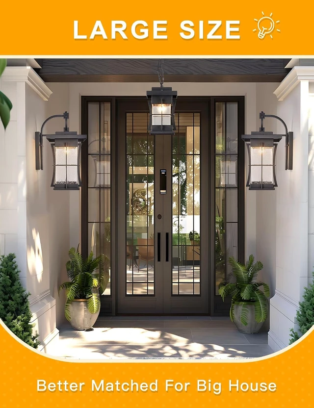 Alt view image 5 of 7 - 18" H Extra Large Outdoor Wall Sconce Black Large Exterior Wall Lantern Outside House Lamps Waterproof Mission Light Fixtures with Clear Seeded Glass, Perfect for Villa Porch Garage Coach Light