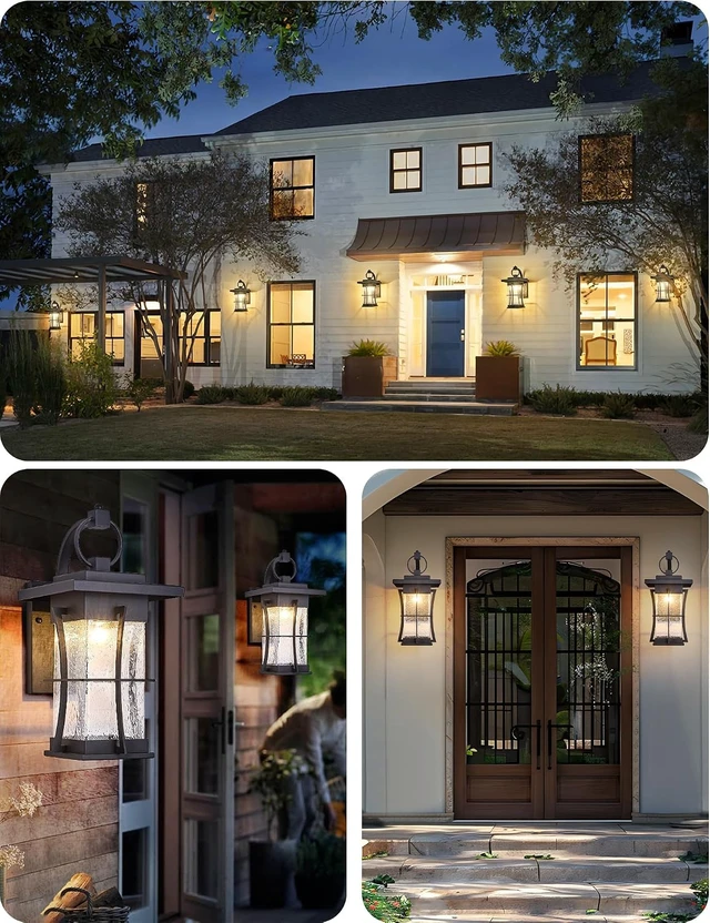 Alt view image 6 of 7 - 18" H Extra Large Outdoor Wall Sconce Black Large Exterior Wall Lantern Outside House Lamps Waterproof Mission Light Fixtures with Clear Seeded Glass, Perfect for Villa Porch Garage Coach Light