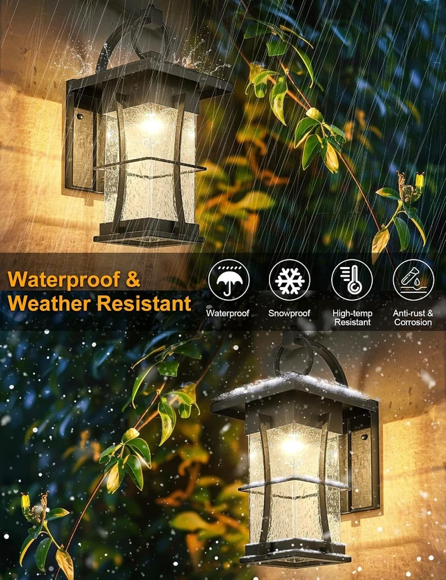 Alt view image 7 of 7 - 18" H Extra Large Outdoor Wall Sconce Black Large Exterior Wall Lantern Outside House Lamps Waterproof Mission Light Fixtures with Clear Seeded Glass, Perfect for Villa Porch Garage Coach Light