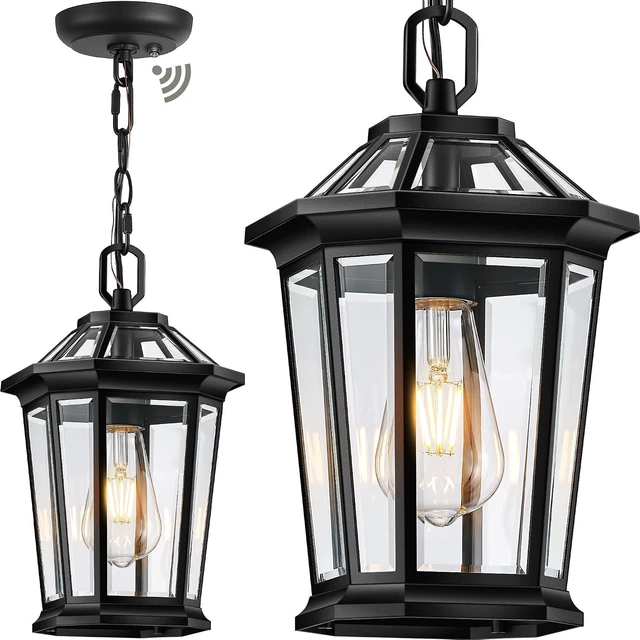 Main image of Gleamz Hanging Light Fixture, Black Dusk to Dawn Outdoor Pendant Lights