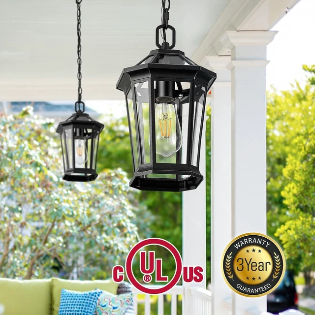 Alt view image 2 of 7 - Gleamz Hanging Light Fixture, Black Dusk to Dawn Outdoor Pendant Lights