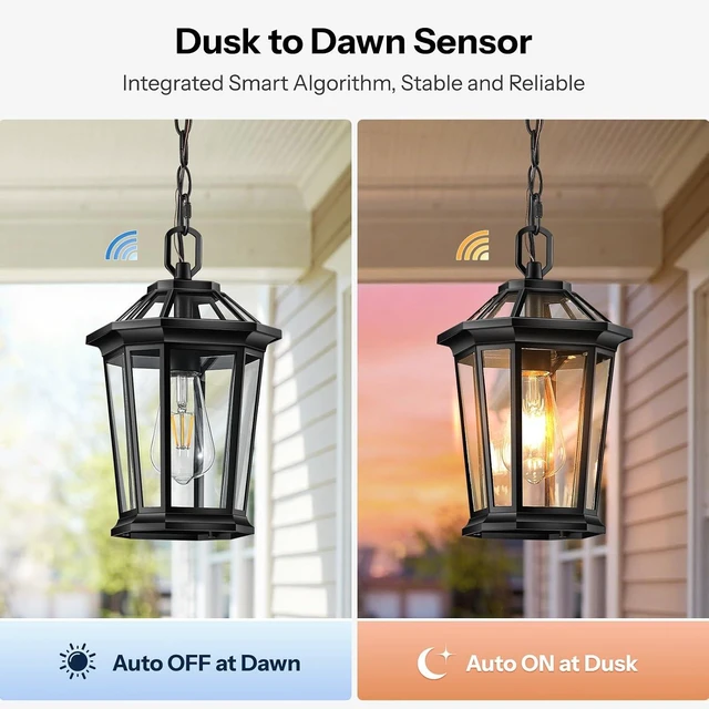 Alt view image 4 of 7 - Gleamz Hanging Light Fixture, Black Dusk to Dawn Outdoor Pendant Lights