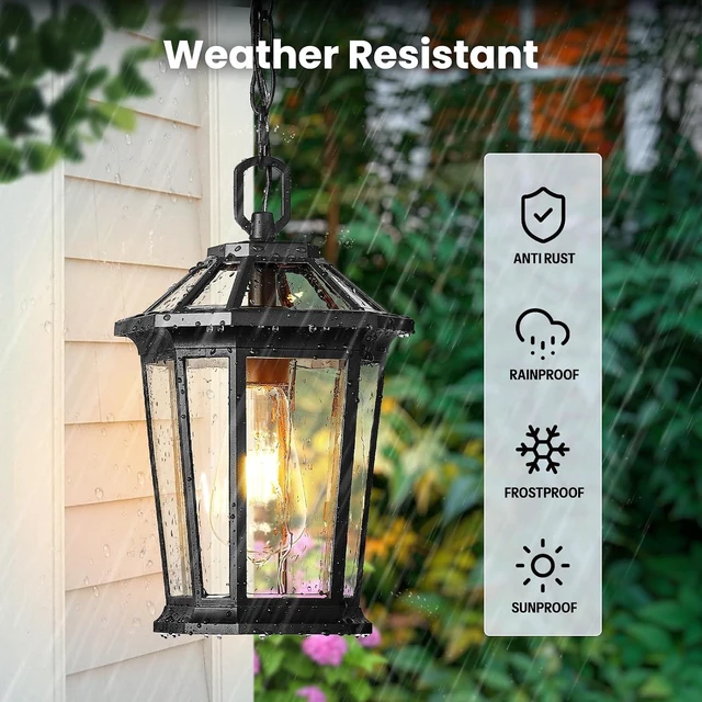 Alt view image 5 of 7 - Gleamz Hanging Light Fixture, Black Dusk to Dawn Outdoor Pendant Lights