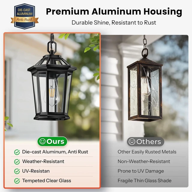 Alt view image 6 of 7 - Gleamz Hanging Light Fixture, Black Dusk to Dawn Outdoor Pendant Lights