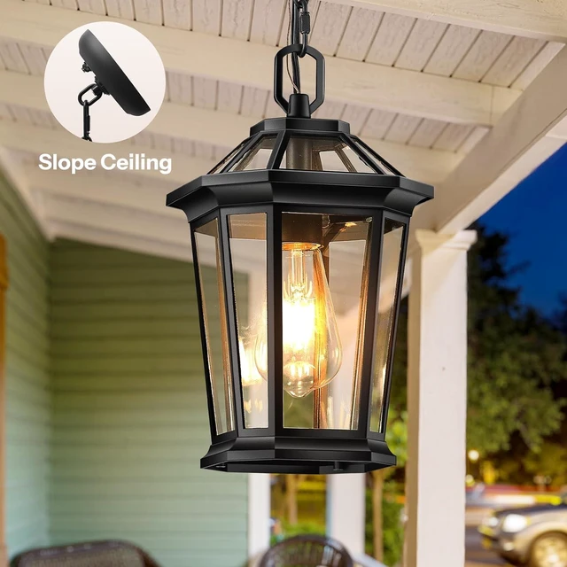 Alt view image 7 of 7 - Gleamz Hanging Light Fixture, Black Dusk to Dawn Outdoor Pendant Lights