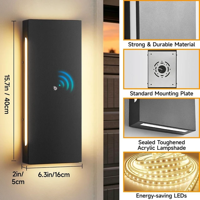 Alt view image 4 of 7 - Dusk to Dawn Outdoor Wall Lights, Modern Led Porch Lights, 15.7 in