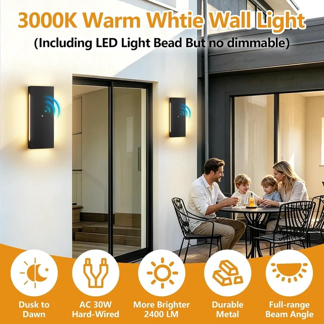 Alt view image 7 of 7 - Dusk to Dawn Outdoor Wall Lights, Modern Led Porch Lights, 15.7 in