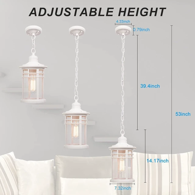 Alt view image 3 of 7 - Darkaway Large Outdoor Pendant Lights for Porch, 15inch Outdoor Chandelier Hanging Porch Lights Ceiling Mount Aluminum with Seeded Glass for Front Porch Gazebo Patio (Large, White)