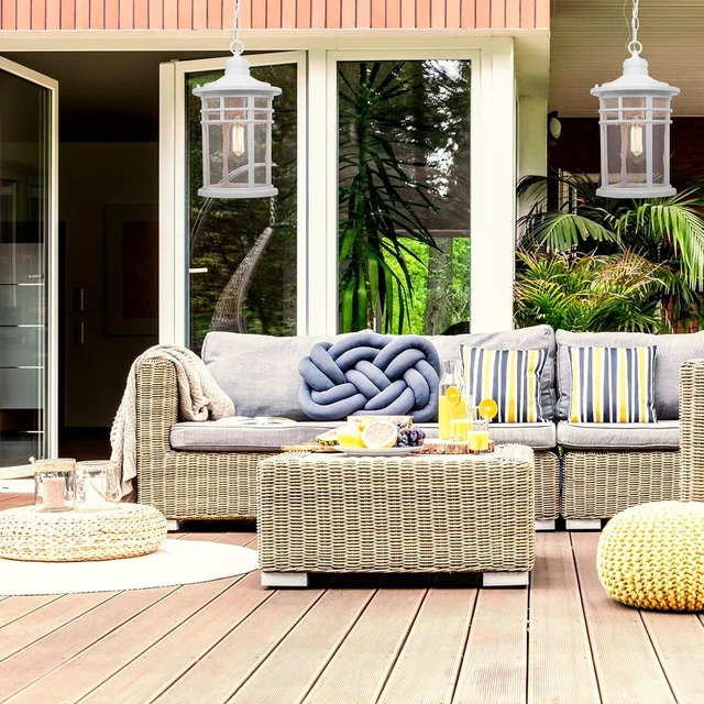 Alt view image 7 of 7 - Darkaway Large Outdoor Pendant Lights for Porch, 15inch Outdoor Chandelier Hanging Porch Lights Ceiling Mount Aluminum with Seeded Glass for Front Porch Gazebo Patio (Large, White)