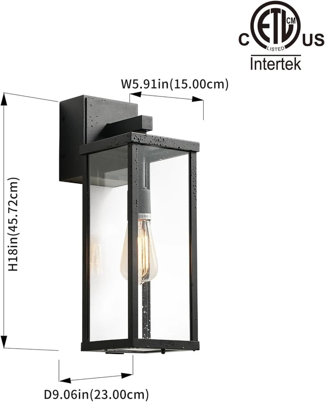 Alt view image 2 of 7 - mirrea 18" Classic Outdoor Wall Sconce with Built-in GFCI Outlet 1 Light in Matte Black Rectangular Metal Frame and Clear Glass Shade Waterproof Porch Light Patio Light