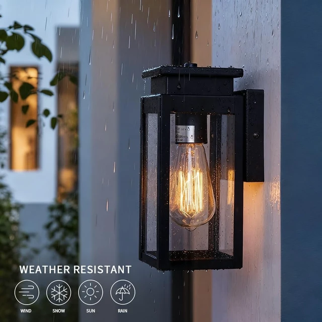 Alt view image 2 of 7 - Cerdeco 9.5" Modern Outdoor Wall Light with 4-Side Clear Glass,2 Pack