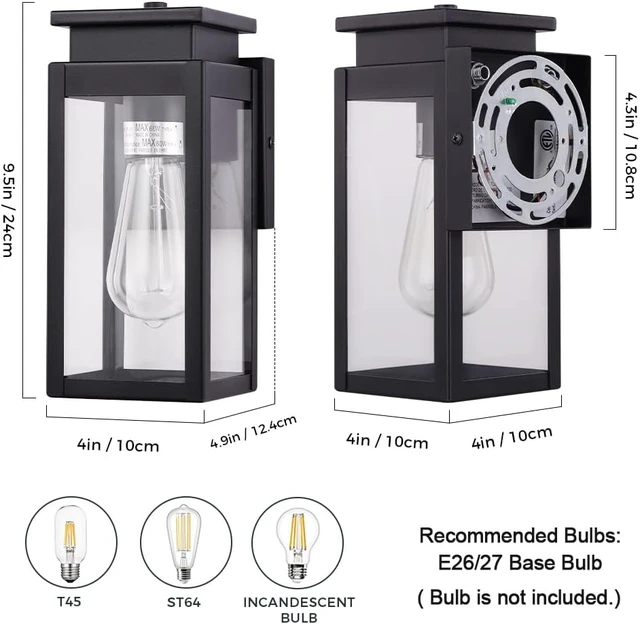 Alt view image 3 of 7 - Cerdeco 9.5" Modern Outdoor Wall Light with 4-Side Clear Glass,2 Pack