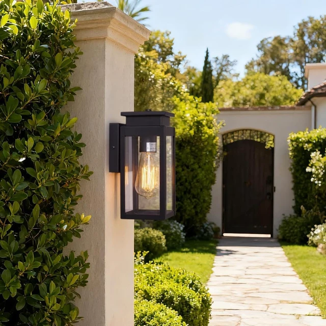 Alt view image 5 of 7 - Cerdeco 9.5" Modern Outdoor Wall Light with 4-Side Clear Glass,2 Pack