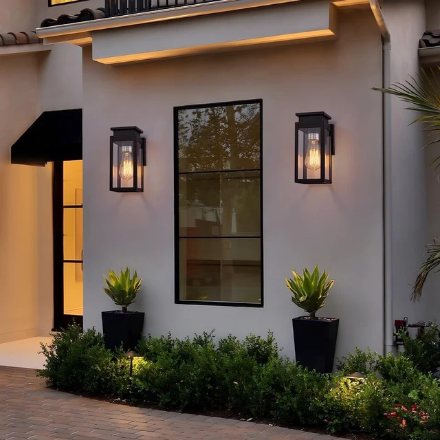 Alt view image 7 of 7 - Cerdeco 9.5" Modern Outdoor Wall Light with 4-Side Clear Glass,2 Pack