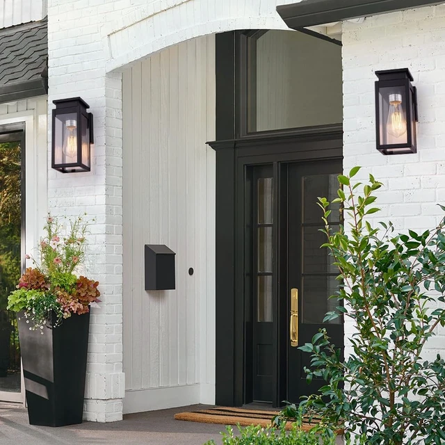 Alt view image 4 of 7 - Cerdeco 9.5" Modern Outdoor Wall Light with 4-Side Clear Glass,2 Pack
