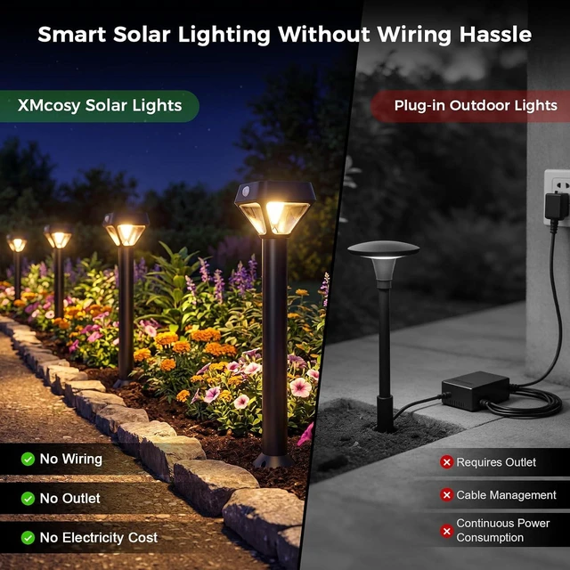 Alt view image 2 of 7 - XMCOSY+ Smart Solar Lights Outdoor Waterproof, Motion Sensor Lights 4 Pack