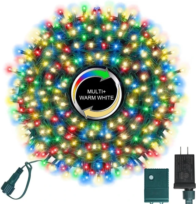 Main image of LAMPHOME 500 LED Christmas Outdoor Twinkle String Lights Extendable Holiday Decoration,Plug in Lights with 10 Functions and Timer Waterproof for Outdoor Home Party Bedroom-Warm White&Multicolour