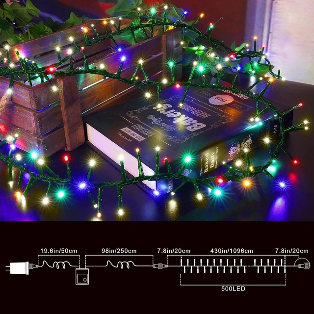 Alt view image 2 of 7 - LAMPHOME 500 LED Christmas Outdoor Twinkle String Lights Extendable Holiday Decoration,Plug in Lights with 10 Functions and Timer Waterproof for Outdoor Home Party Bedroom-Warm White&Multicolour