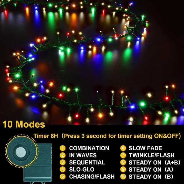 Alt view image 3 of 7 - LAMPHOME 500 LED Christmas Outdoor Twinkle String Lights Extendable Holiday Decoration,Plug in Lights with 10 Functions and Timer Waterproof for Outdoor Home Party Bedroom-Warm White&Multicolour