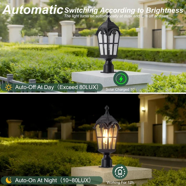 Alt view image 3 of 7 - Solar Post Lights Outdoor with Bulb Dusk to Dawn Lamp Posts Outdoor Lighting Waterproof Solar Post Lamp Anti-Rust Exterior Pole Light Outside Pole Lighting for Yard Pathway Driveway Fence