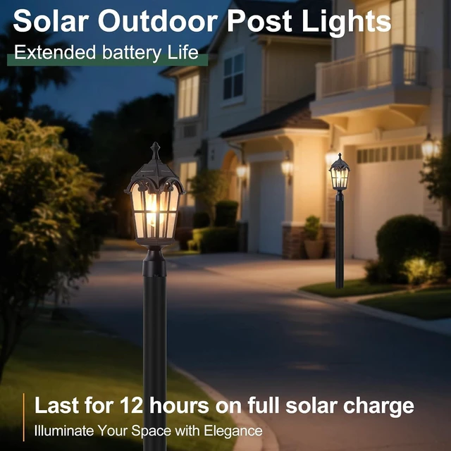 Alt view image 4 of 7 - Solar Post Lights Outdoor with Bulb Dusk to Dawn Lamp Posts Outdoor Lighting Waterproof Solar Post Lamp Anti-Rust Exterior Pole Light Outside Pole Lighting for Yard Pathway Driveway Fence