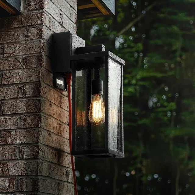 Alt view image 4 of 7 - mirrea 18" Classic Outdoor Wall Sconce with Built-in GFCI Outlet 1 Light in Matte Black Rectangular Metal Frame and Clear Glass Shade Waterproof Porch Light Patio Light