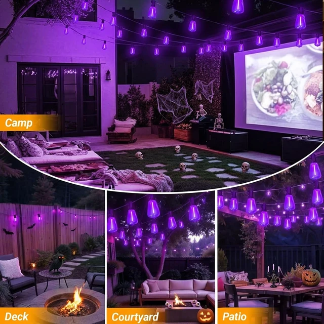 Alt view image 2 of 7 - Purple Outdoor halloween String Lights, ST38 26FT LED Patio Lights with 12+1 Shatterproof Edison Bulbs,UL Waterproof Connectable Hanging Lights for Halloween Spooky Party Christmas Garden Porch Decor