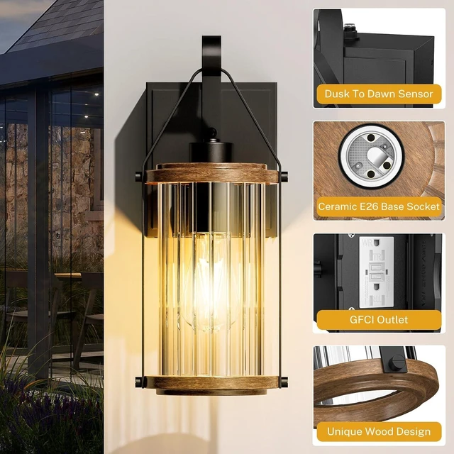 Alt view image 7 of 7 - Porch Light with Outlet GFCI Dusk to Dawn Outdoor Lighting Black