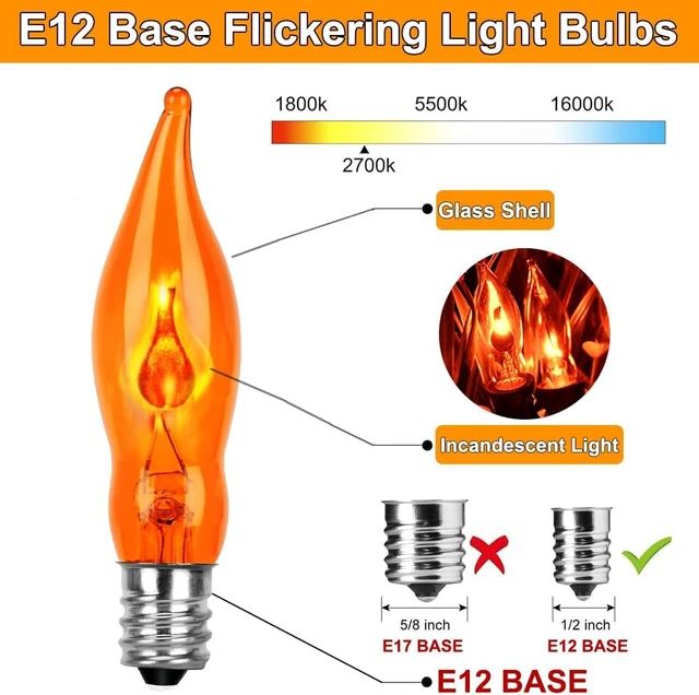 Alt view image 3 of 7 - Couah Halloween Flickering Flame String Lights Orange,10Ft C18 Flicker Flame String Lights C18 E12 Base Fireplace Lights Outdoor Indoor for Halloween Decorations Black Wire