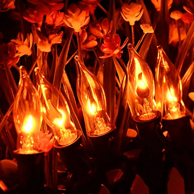Alt view image 4 of 7 - Couah Halloween Flickering Flame String Lights Orange,10Ft C18 Flicker Flame String Lights C18 E12 Base Fireplace Lights Outdoor Indoor for Halloween Decorations Black Wire